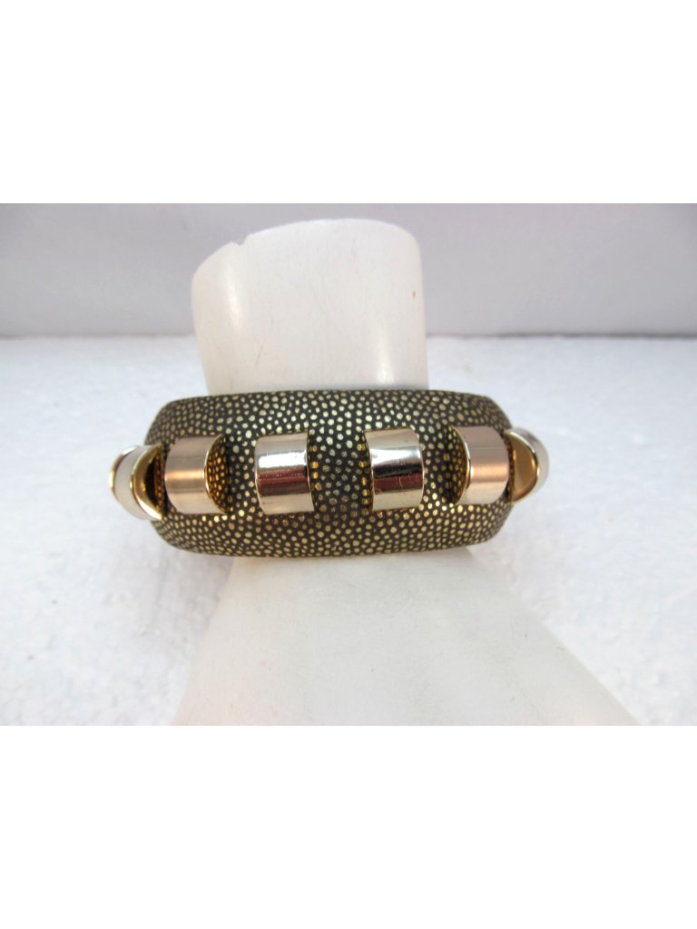 Cole Haan Cuff Bracelet Women's Black Gold Spotted Textured Leather With Studs